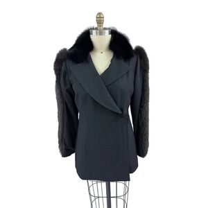 VTG VICTORIA NEW YORK Black Wool & Fur Coat Sz. 12